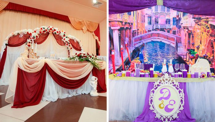 Украшение свадебного стола тканью